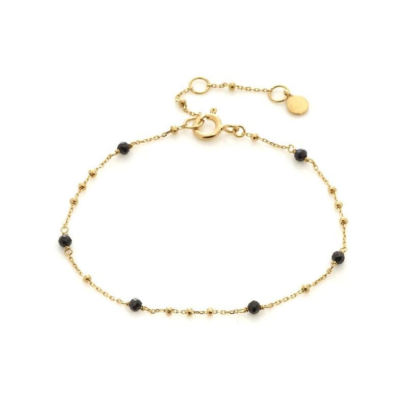 Bracciale con spinello nero naturale, in argento dorato 925, lunghezza 15+3 cm