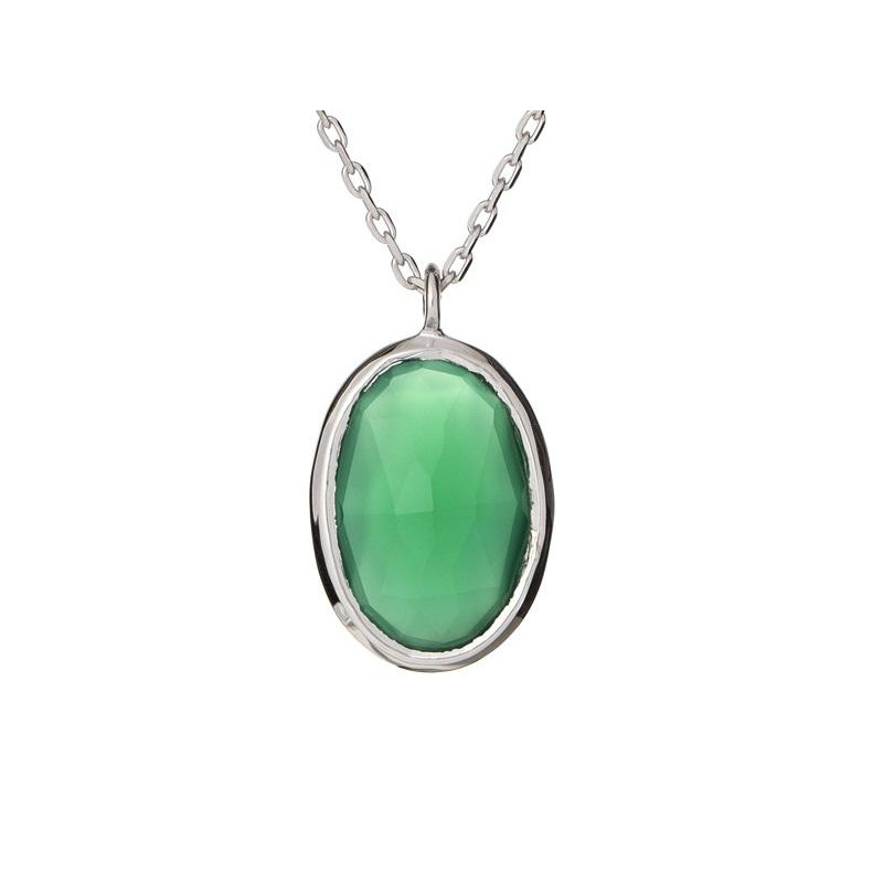 Collana in argento 925 rodiato con onice verde naturale ovale — per custodire serenità
