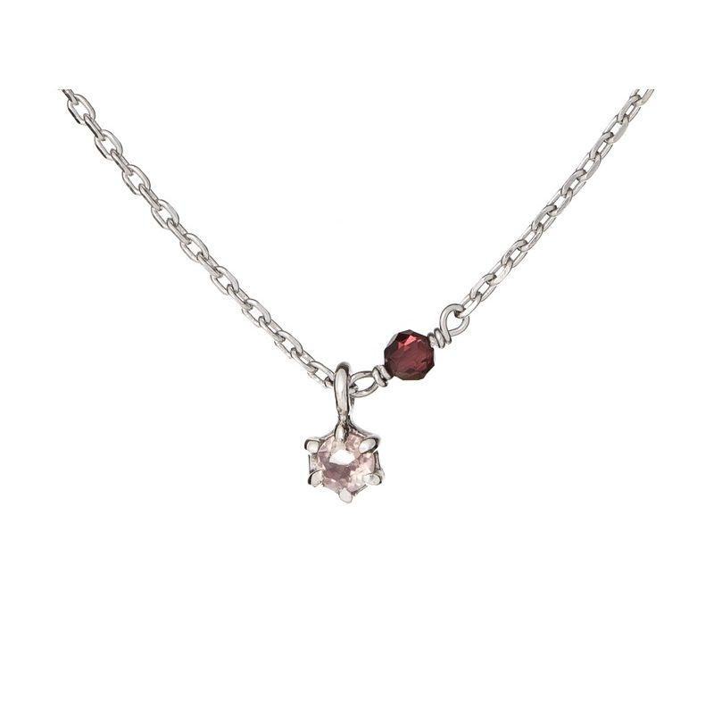 Collana in argento rodiato con quarzo rosa e granato — per celebrare l’amore