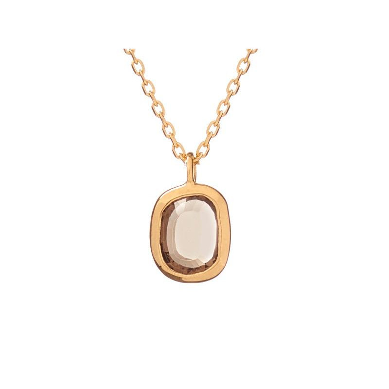 Collana con quarzo fumé naturale, in argento dorato 925, lunghezza 42+3 cm