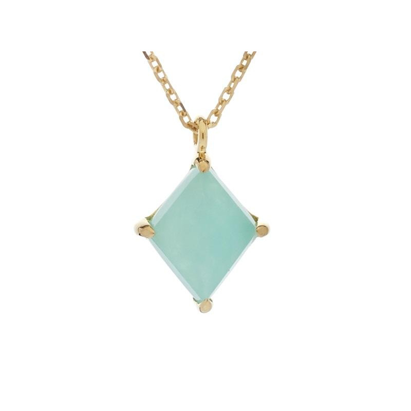 Collana con amazzonite naturale blu, in argento dorato 925, lunghezza 42+3 cm