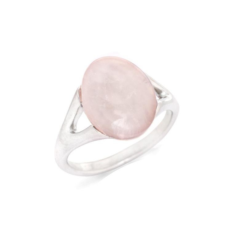Anello in argento 925 rodiato con quarzo rosa naturale ovale — per accendere dolcezza