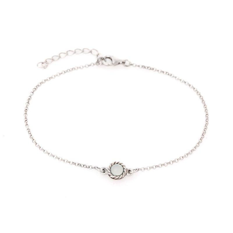 Bracciale tondo con agata acqua tonda tinta, argento 925 rodiato, lunghezza 17+3cm