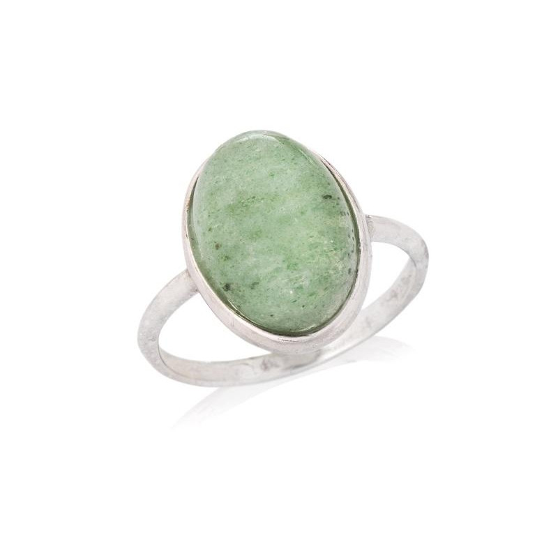 Anello con avventurina verde naturale ovale, in argento 925 rodiato