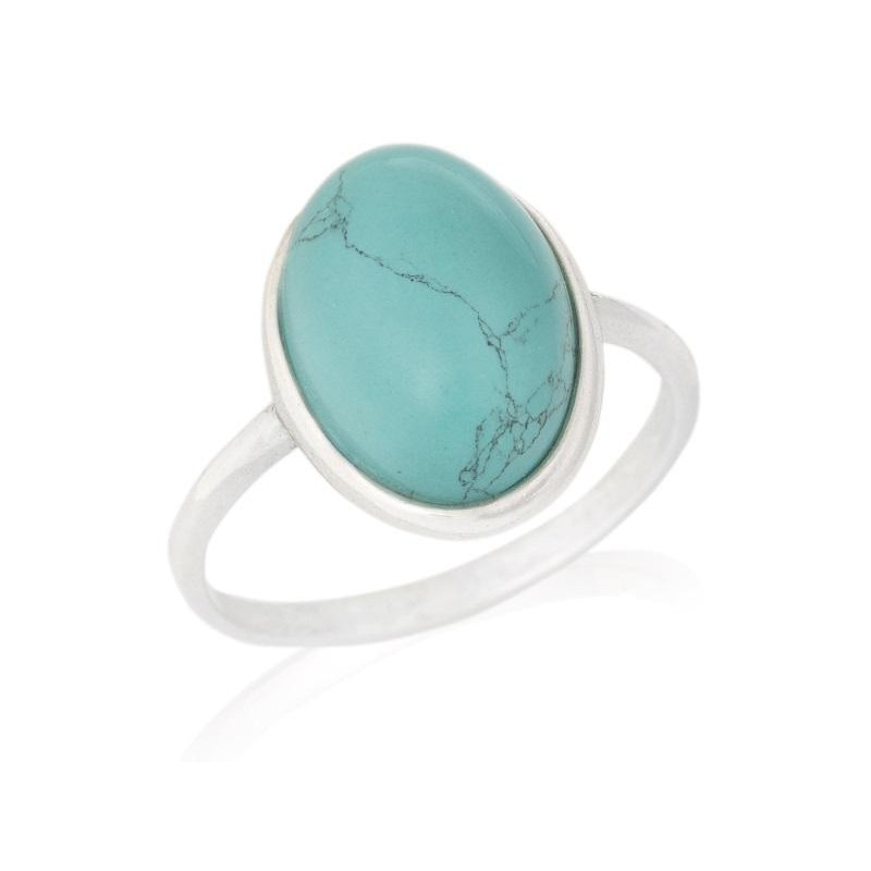 Anello con turchese naturale ricostituito, in argento 925 rodiato