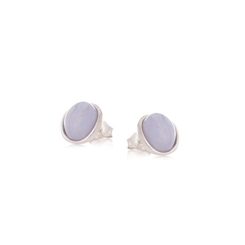 Orecchini a bottone agata tonda — blu naturale, argento 925 rodiato — per evocare il mare