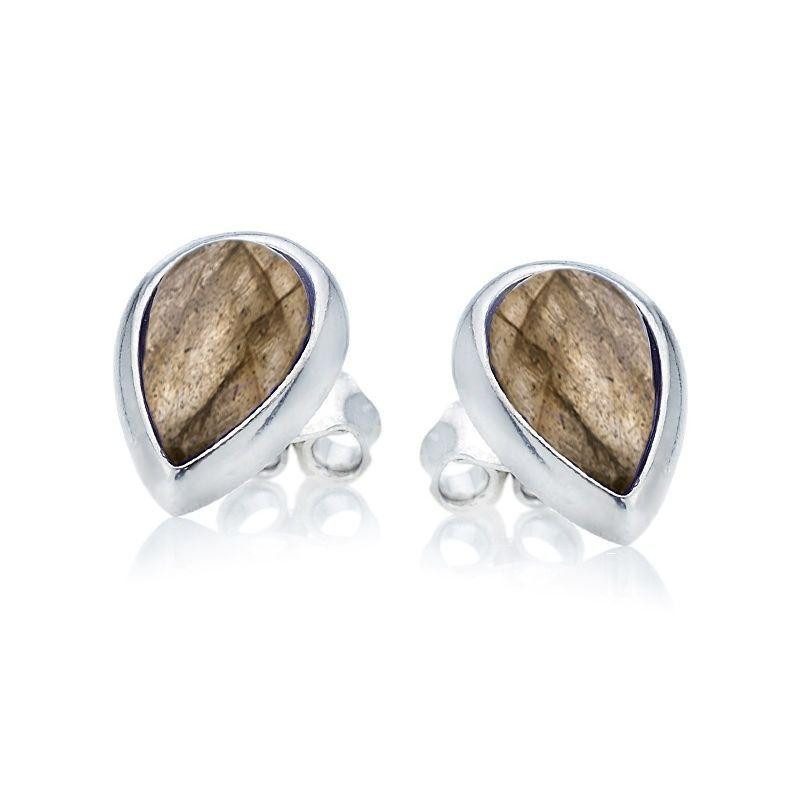 Orecchini a bottone goccia labradorite multicolore — ricordo indimenticabile
