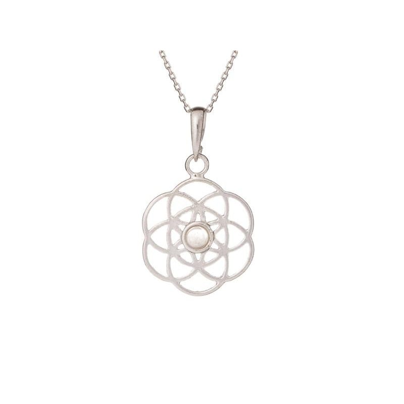 Ciondolo fiore della vita — quarzo rosa — argento 925 rodiato — per portare l'amore