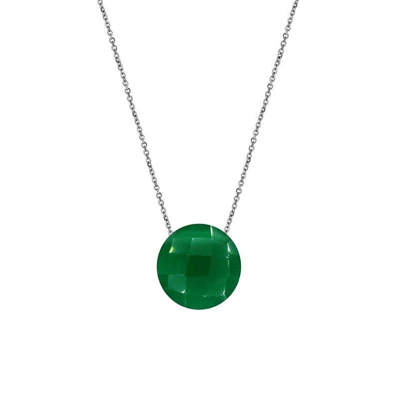 Collana in argento rodiato con calcedonio verde tondo — per custodire la tua serenità