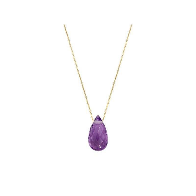 Collana con ametista viola naturale taglio goccia, in oro 750, lunghezza 42 + 3 cm — foto 1