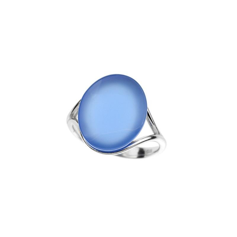 Anello in argento 925 rodiato con agata blu ovale — per custodire la tua serenità
