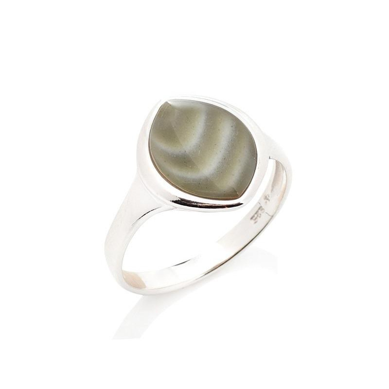 Anello in argento 925 rodiato con selce naturale multicolore — per celebrare la tua unicità