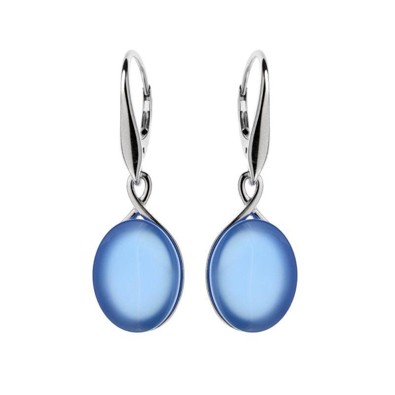 Orecchini pendenti in argento 925 rodiato con agata ovale blu — per ricordare la tua luce