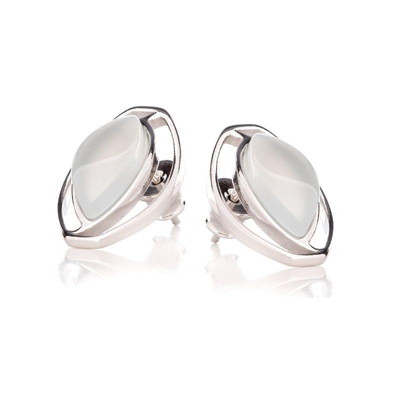 Orecchini in argento rodiato con agata acqua naturale — per custodire la tua serenità