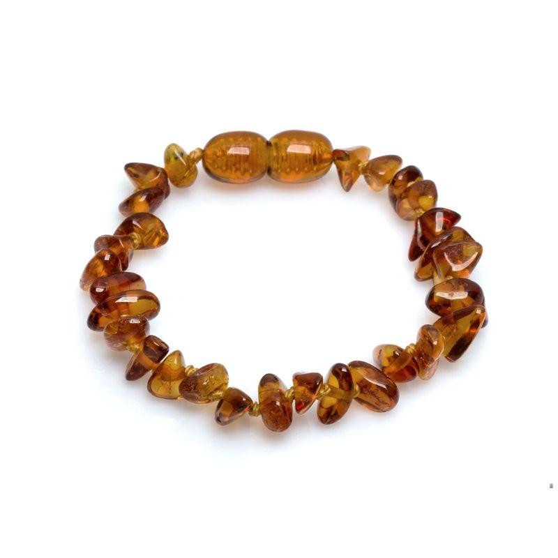 Bracciale per bambini con scaglie di ambra cognac, chiusura a vite, lunghezza 12-13 cm