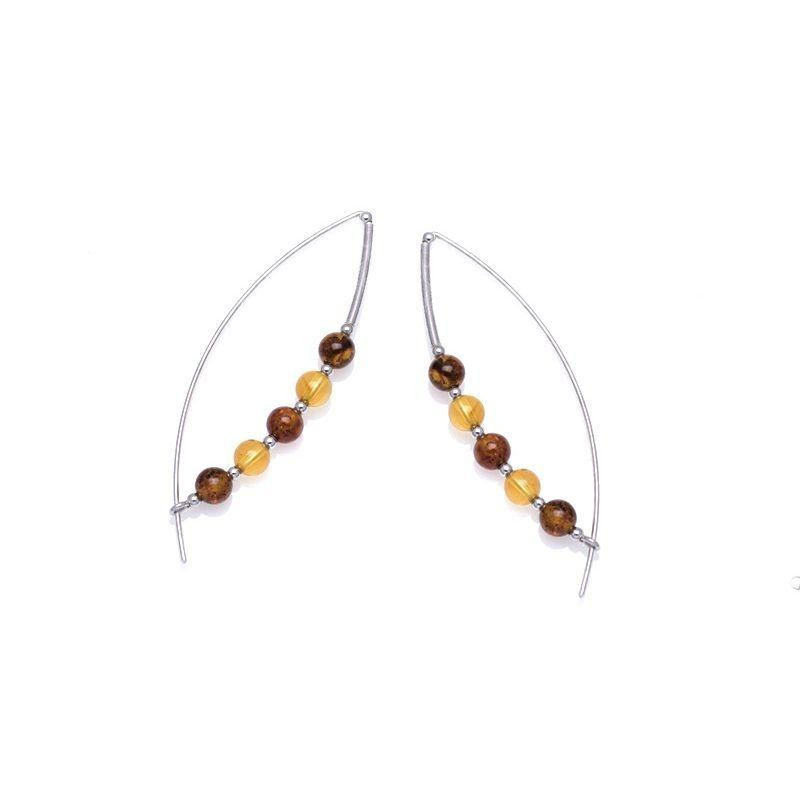 Orecchini lunghi in argento rodiato con ambra multicolore — per risvegliare la tua luce