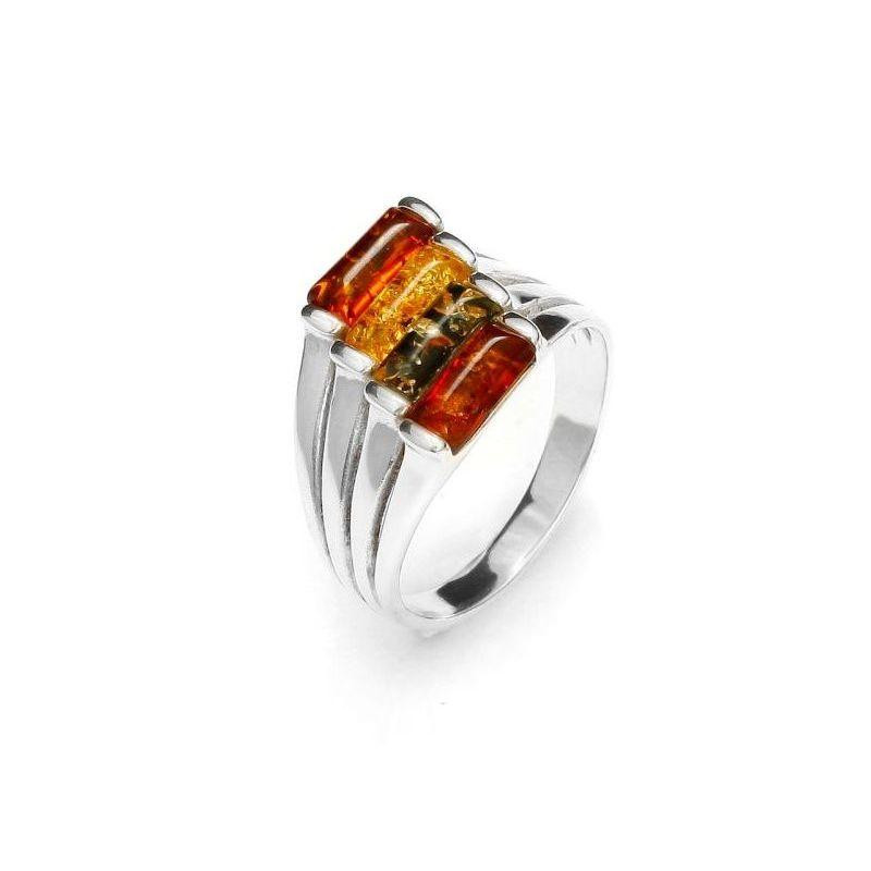 Anello in argento 925 e ambra naturale multicolore — per illuminare ogni gesto