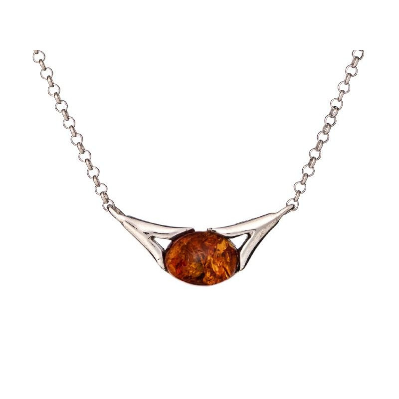 Collana in argento rodiato con ambra cognac ovale – per ricordare chi