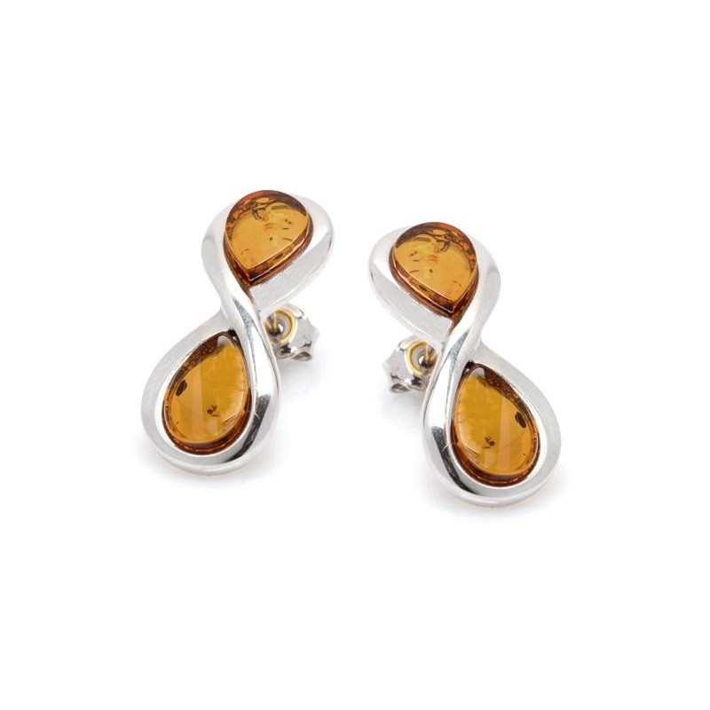 Orecchini in argento rodiato con ambra cognac — per custodire la tua luce