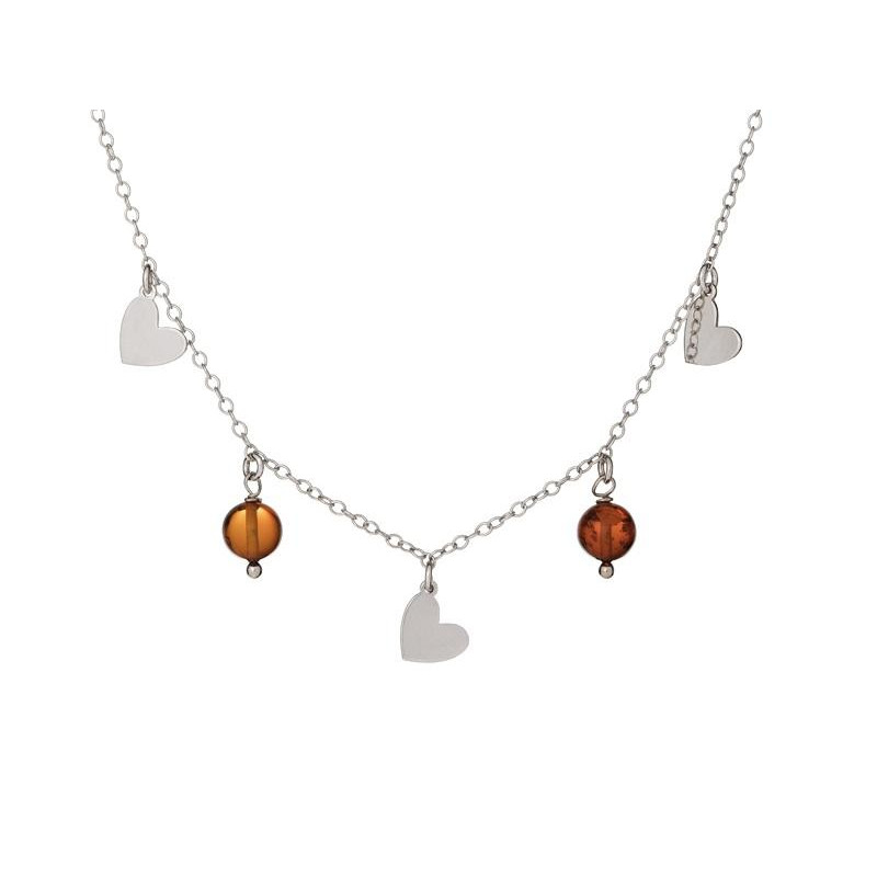 Collana in argento 925 rodiato con ambra cognac, 40 cm — per custodire il tuo splendore