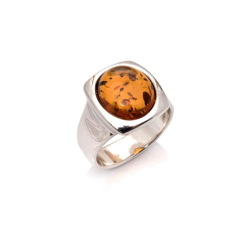 Anello sigillo rettangolare con ambra ovale — per custodire i tuoi segreti