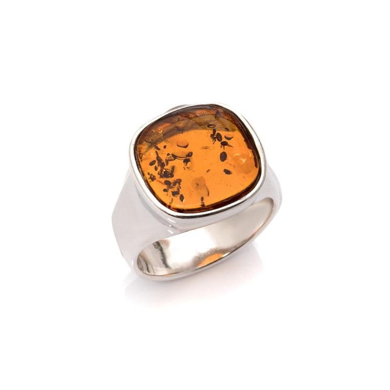 Anello sigillo quadrato con ambra cognac — ricordo tenue