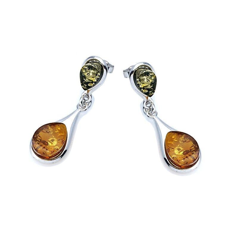 Orecchini pendenti in argento rodiato con ambra cognac — per custodire la tua luce