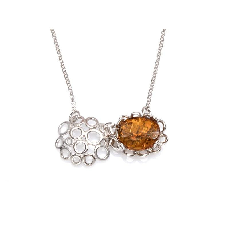 Collana in argento 925 rodiato con ambra cognac, 42 + 3 cm — per custodire la tua luce