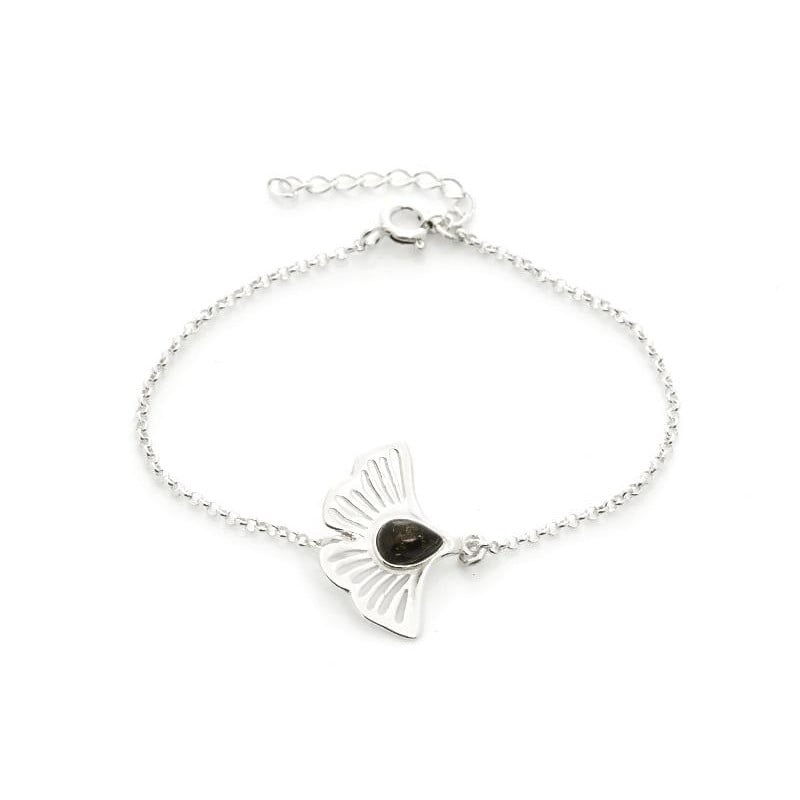 Bracciale Gingko con ambra verde — memoria antica