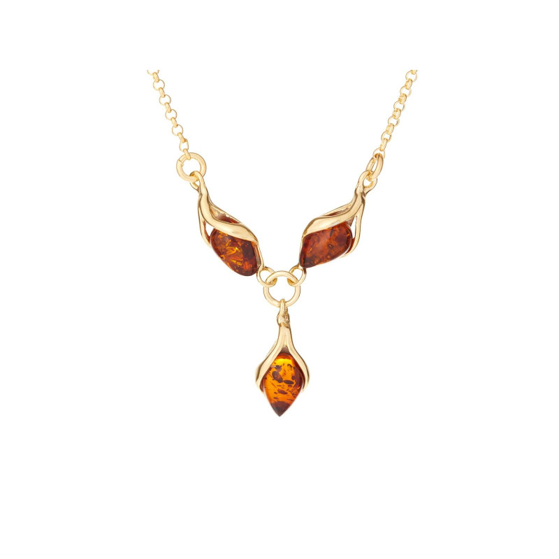 Collana in argento dorato 925 con ambra cognac, 42 cm + 3 cm — per custodire la