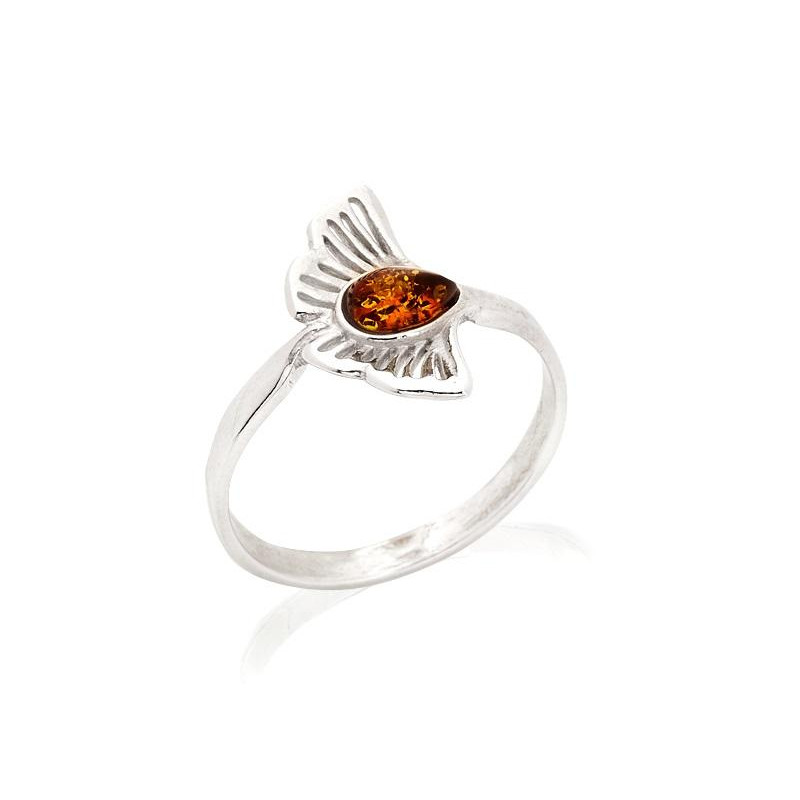 Anello ginkgo con goccia ambra cognac — per evocare i tuoi momenti migliori