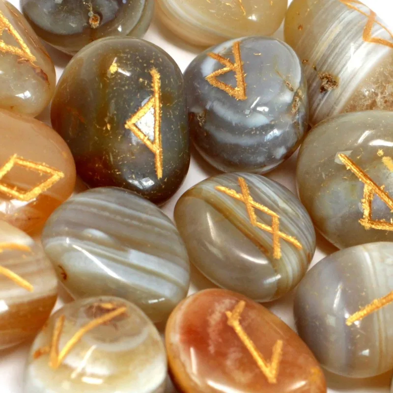 Runes Stone Set in Pouch Banded Agate