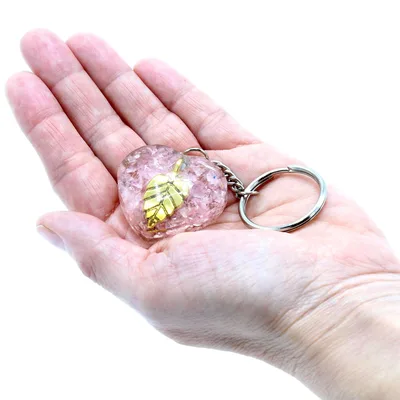 Orgonite Power Keyring Rosa Quartz Heearts Golden Leaf — foto 5