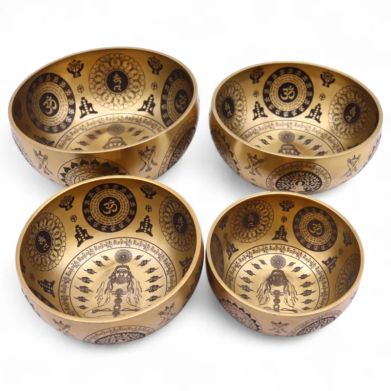 Puro Brass Etched Yogi Set of 4 Approx 3.85kg