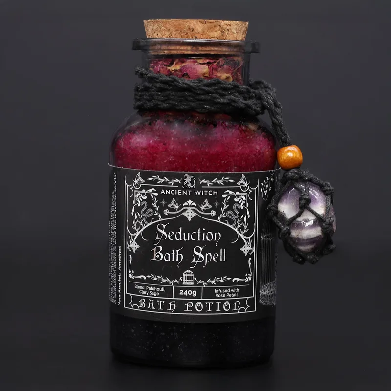 Ancient Witch Bagno Spell Potion & Amethyst Crystal Amulet Seduction