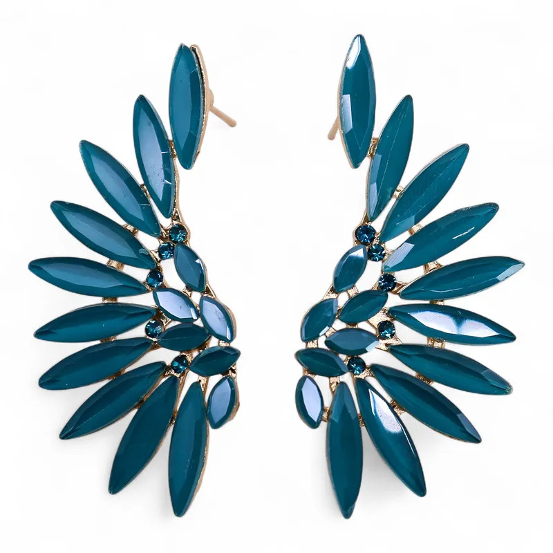 Teal Verde - Vintage Glass - Angel Wings - Earrings