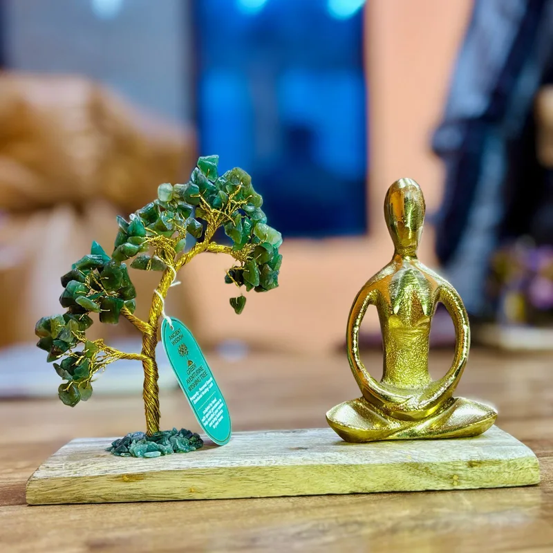 Gemstone Yoga Garden Padmasana Pose Verde Aventurine Tilted Albero 100 chipstones