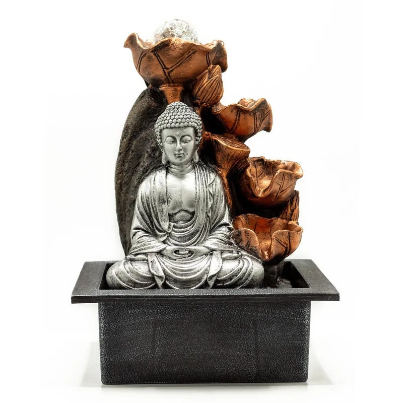Tabletop Water Feature 35cm Argento Buddha Cascade & Crystal Ball — foto 1