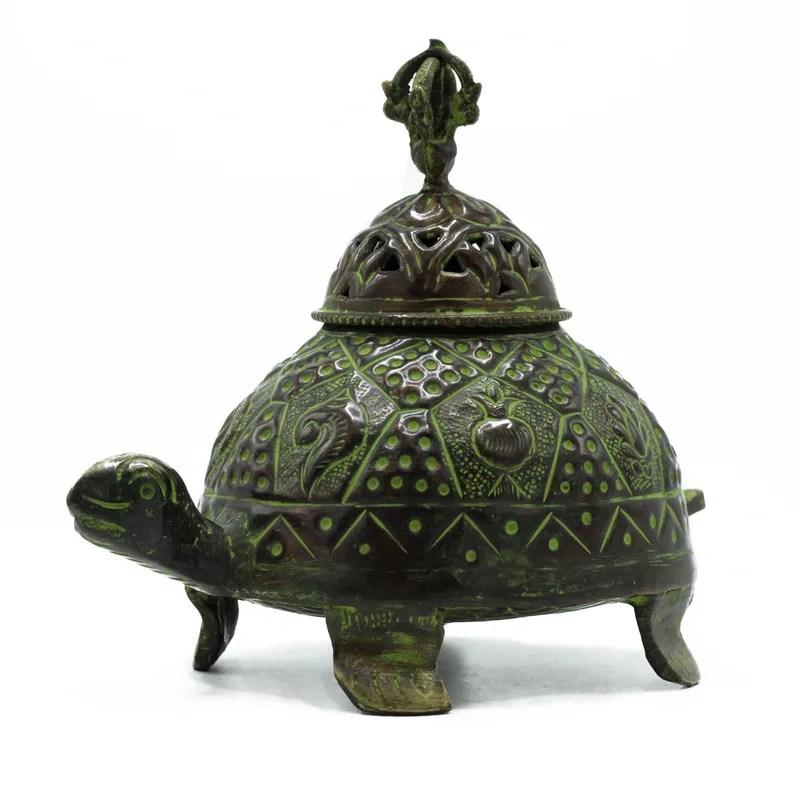 Brass Verdigris Tibetan Turtle Incenso Porta Lrg — foto 2