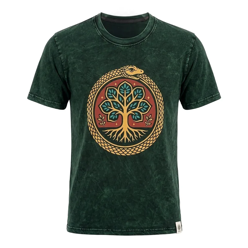 Nomad Sari Stonewashed Cotton T-Shirt Albero of Life Verde Medium — foto 1