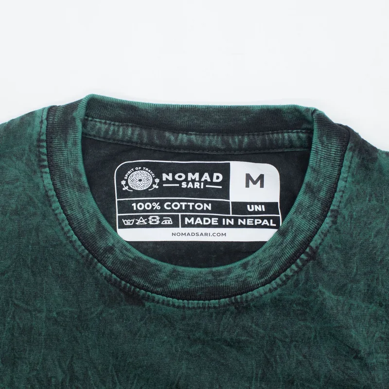 Nomad Sari Stonewashed Cotton T-Shirt Albero of Life Verde Medium