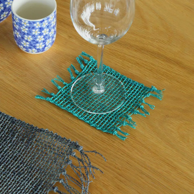 Set di 4 sottobicchieri in paglia seagrass con frange naturali - turchese — foto 1
