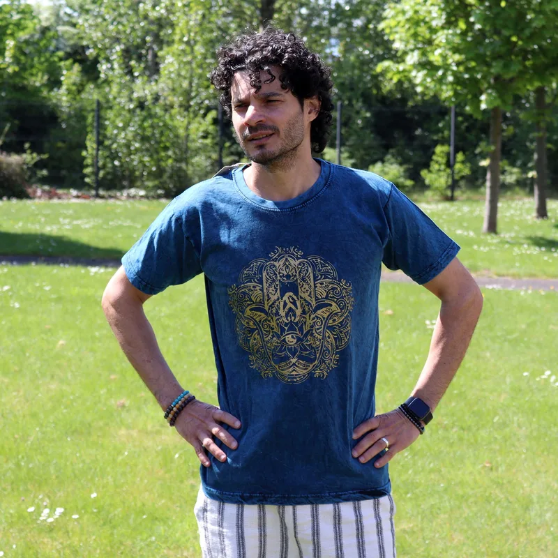 Nomad Sari Stonewashed Cotton T-Shirt – Hamsa – Blu – Medium — foto 5