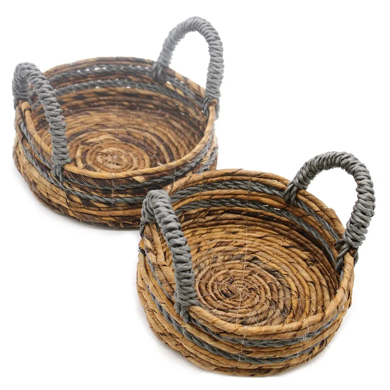 Banana Leaf & Abu-abu Raffia Basket- Set of 2 — foto 2