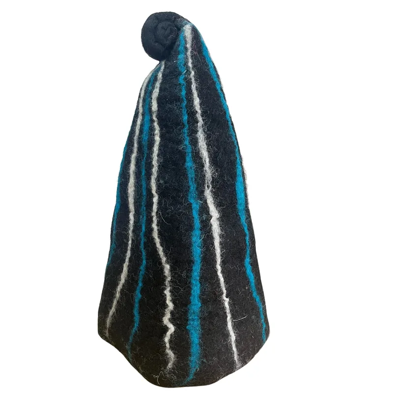 Felted Sauna Wizard Hat Nero Blu Streaks — foto 1