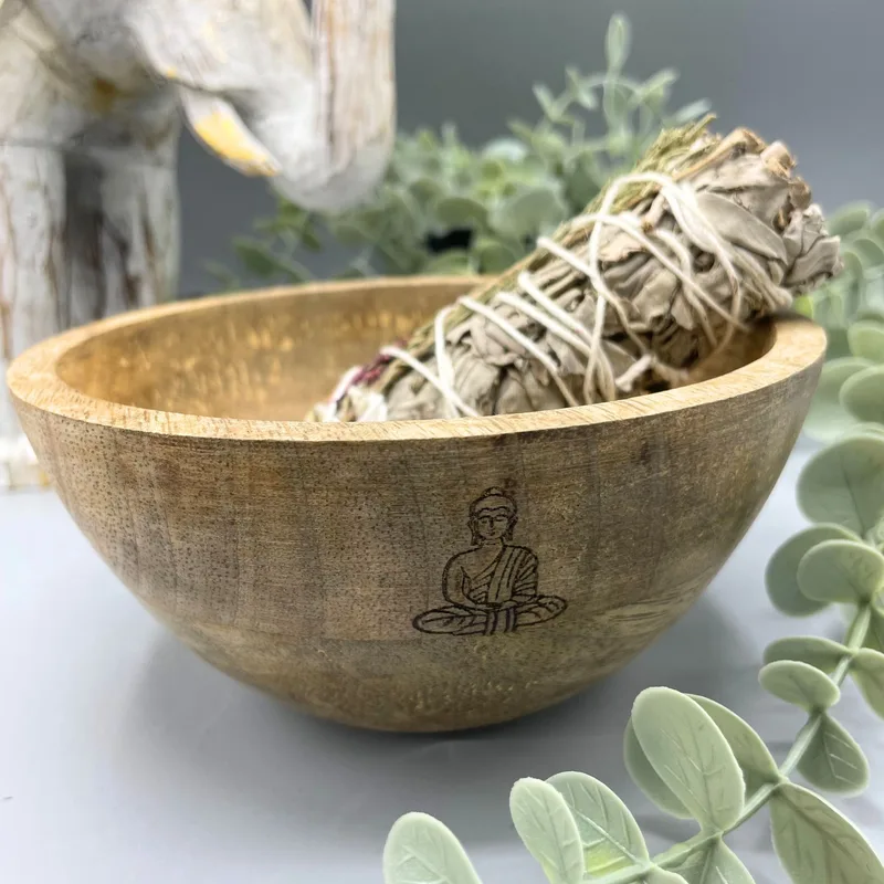 Wooden Smudge and Ritual Offerings Bowl Buddha 14x7cm — foto 1