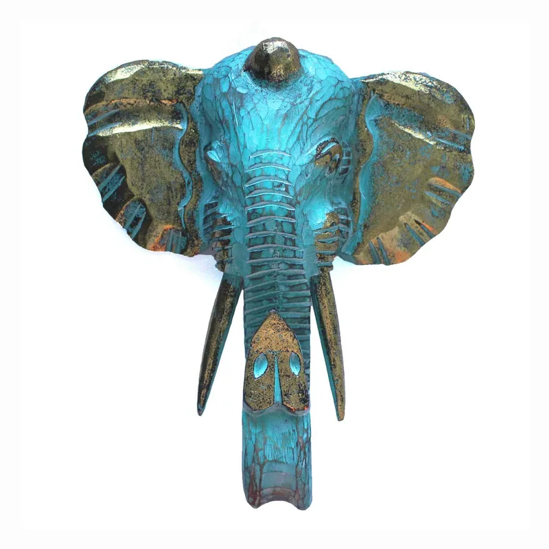 Large Elephant Head Oro & Turquoise