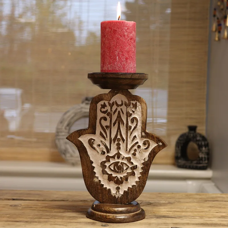 Mango Legno Candela Stand Hamsa Small 18x11cm