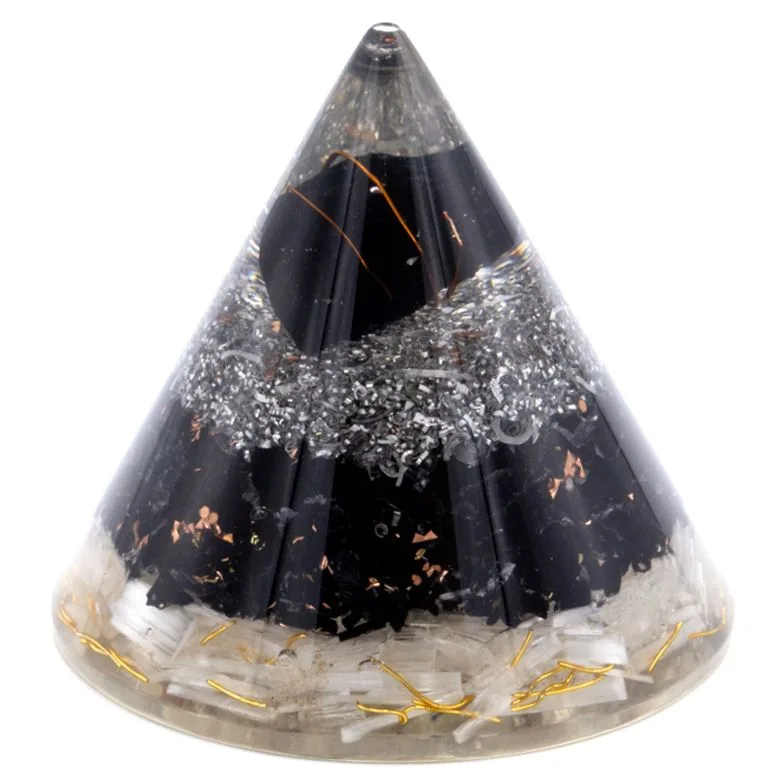 Orgonite Cone Selenite and Nero Toumaline Copper 90 mm