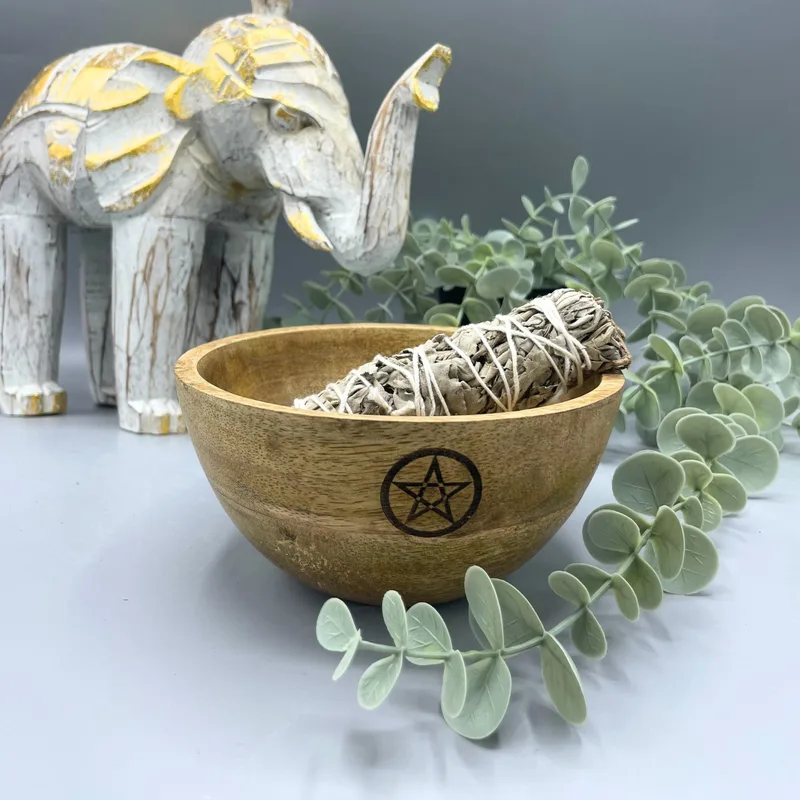 Wooden Smudge and Ritual Offerings Bowl Pentagon 14x7cm — foto 1